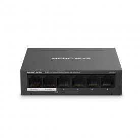Switch Mercusys MS106LP 6 Puertos 10/100 Mbps - 4 Puertos PoE+, 40W, Modo Extendido