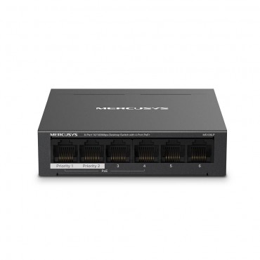 Switch Mercusys MS106LP 6 Puertos 10/100 Mbps - 4 Puertos PoE+, 40W, Modo Extendido