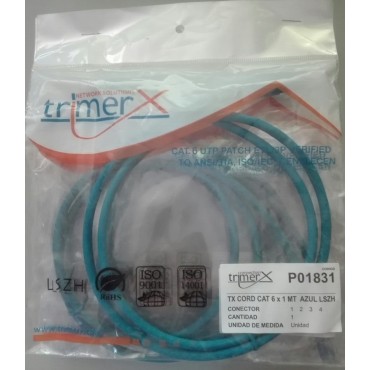Patch Cord Trimex UTP, cat6, 1mt, azul